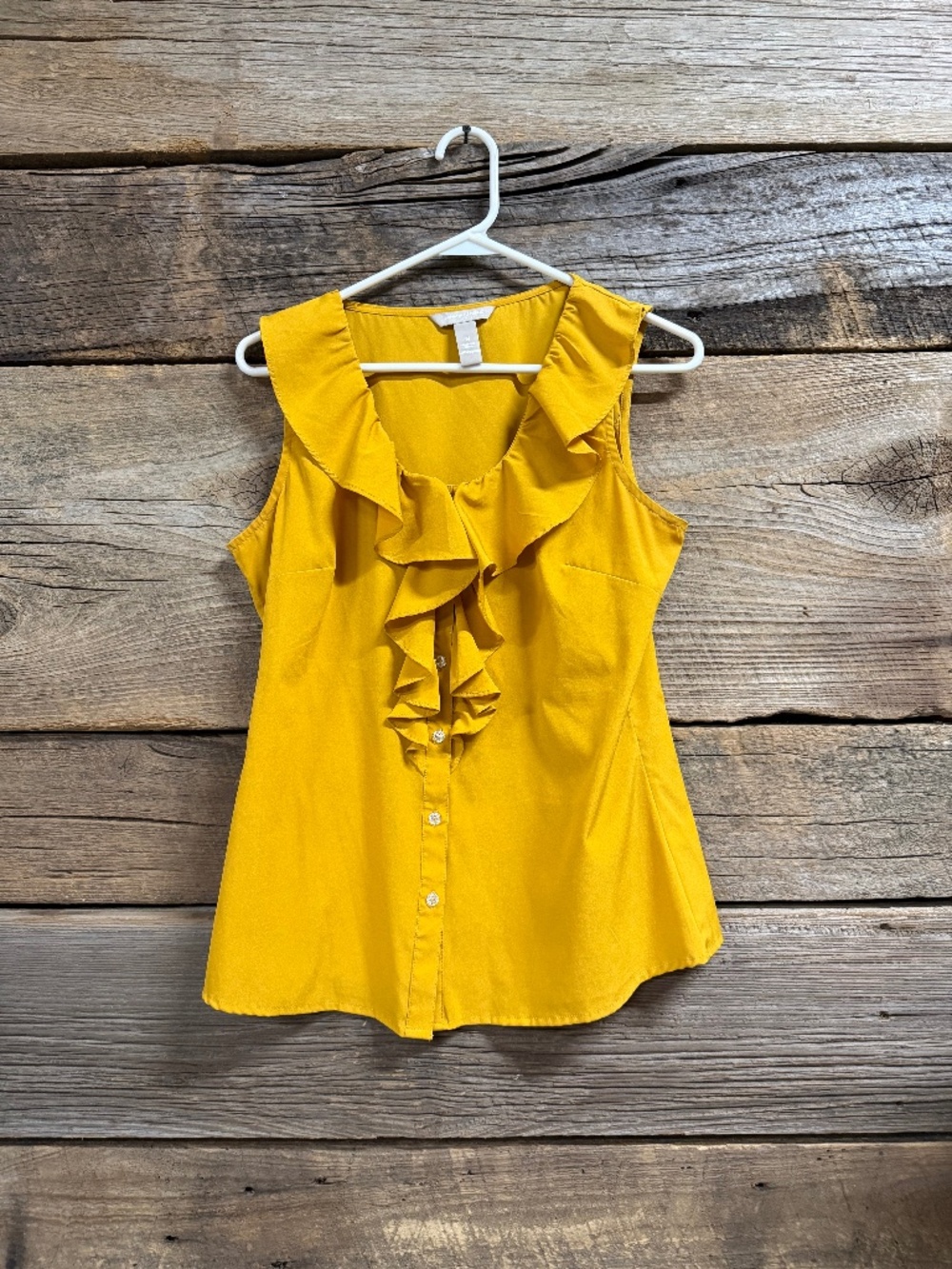 Banana Republic ruffled neck sleeveless top, marigold, size medium
